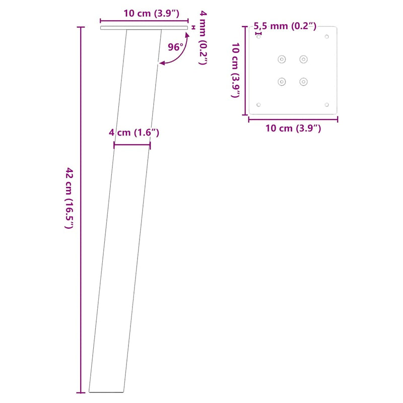 vidaXL 4 db natúr acél dohányzóasztal láb 42 cm acél