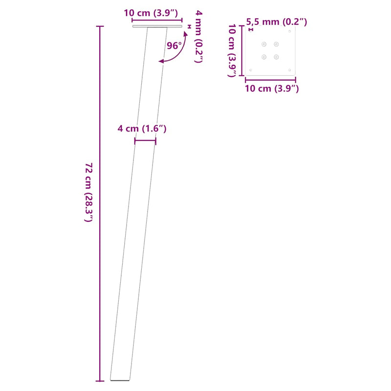 vidaXL 4 db fekete acél konzolasztal láb 72 cm