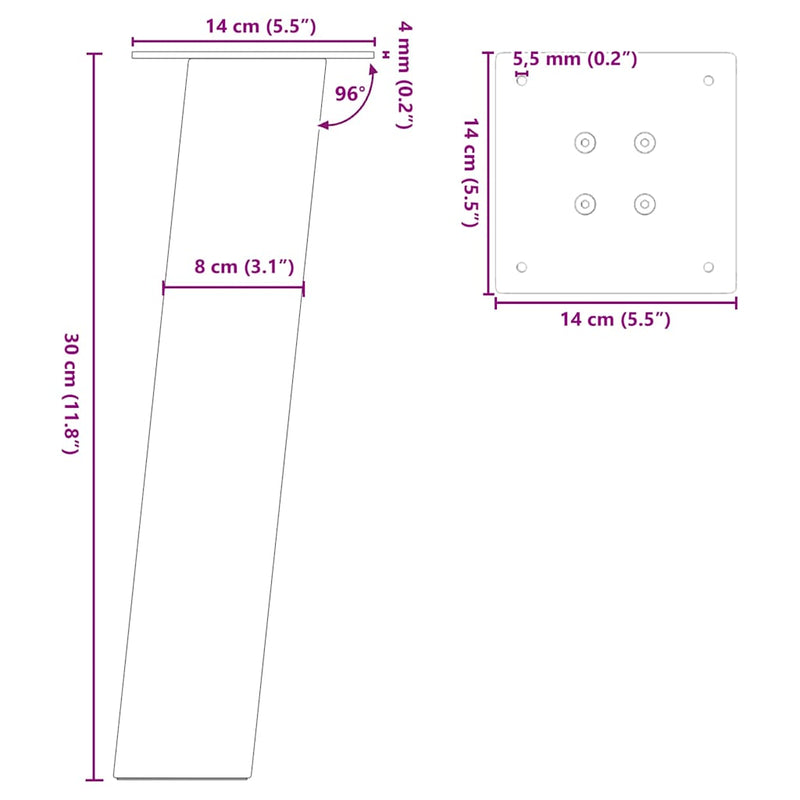 vidaXL 4 db fehér dohányzóasztal láb 30 cm acél