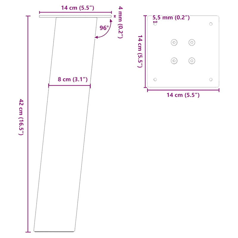 vidaXL 4 db fekete acél dohányzóasztal láb 42 cm