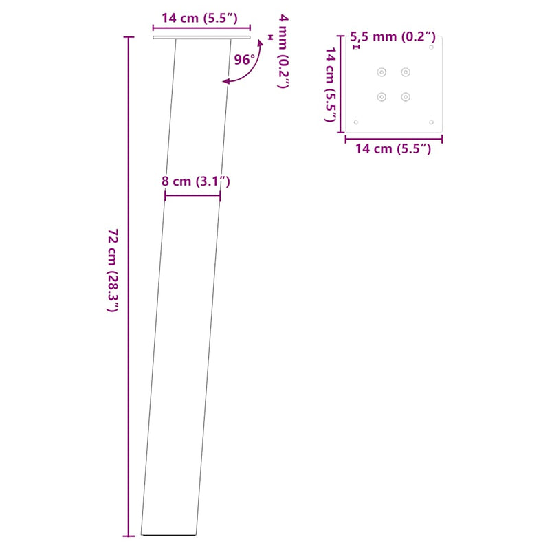 vidaXL 4 db fekete acél konzolasztal láb 72 cm