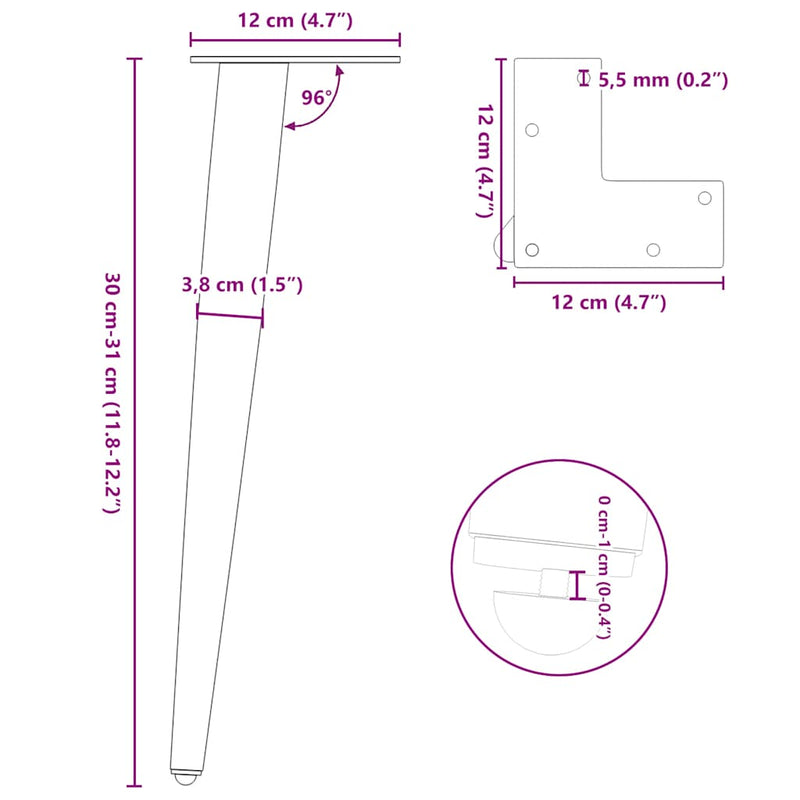 vidaXL 4 db kúpos alakú fehér dohányzóasztal láb 30-31 cm acél