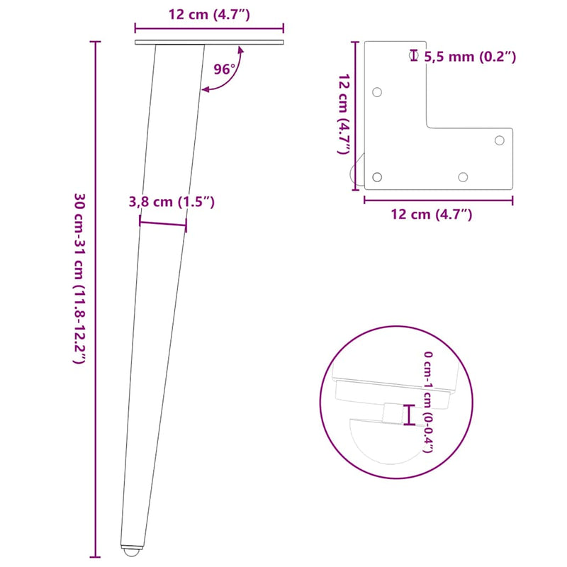 vidaXL 4 db antracitszürke kúpos alakú dohányzóasztal láb 30-31 cm acél