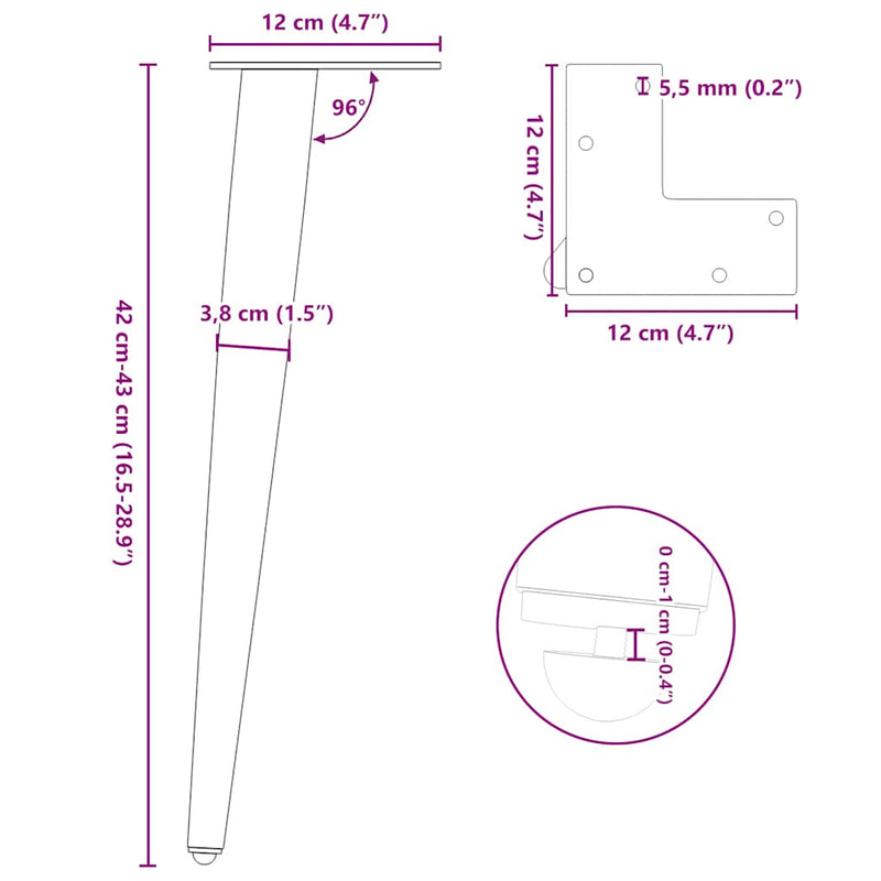 vidaXL 4 db kúpos alakú fekete dohányzóasztal láb 42-43 cm acél