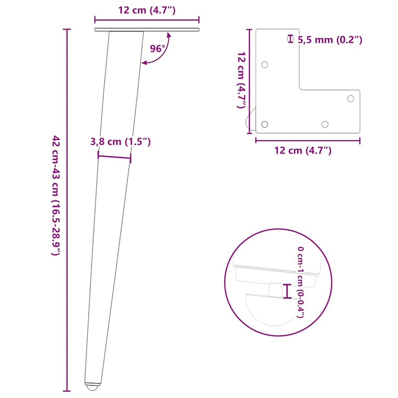 vidaXL 4 db kúpos alakú natúr acél dohányzóasztal láb 42-43 cm
