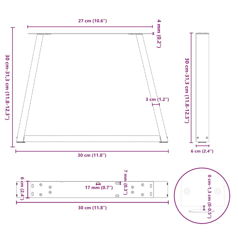 vidaXL 2 db fehér, V-alakú acél dohányzóasztal láb 30 x (30-31,3) cm