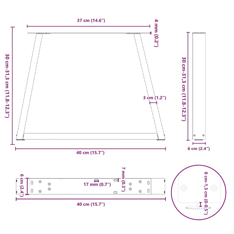 vidaXL 2 db fekete, V-alakú acél dohányzóasztal láb 40 x (30-31,3) cm