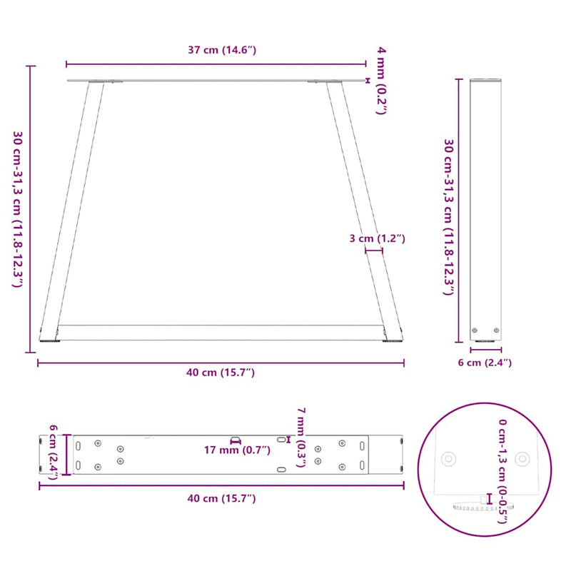 vidaXL 2 db antracitszürke, V-alakú acél dohányzóasztal láb 40 x (30-31,3) cm