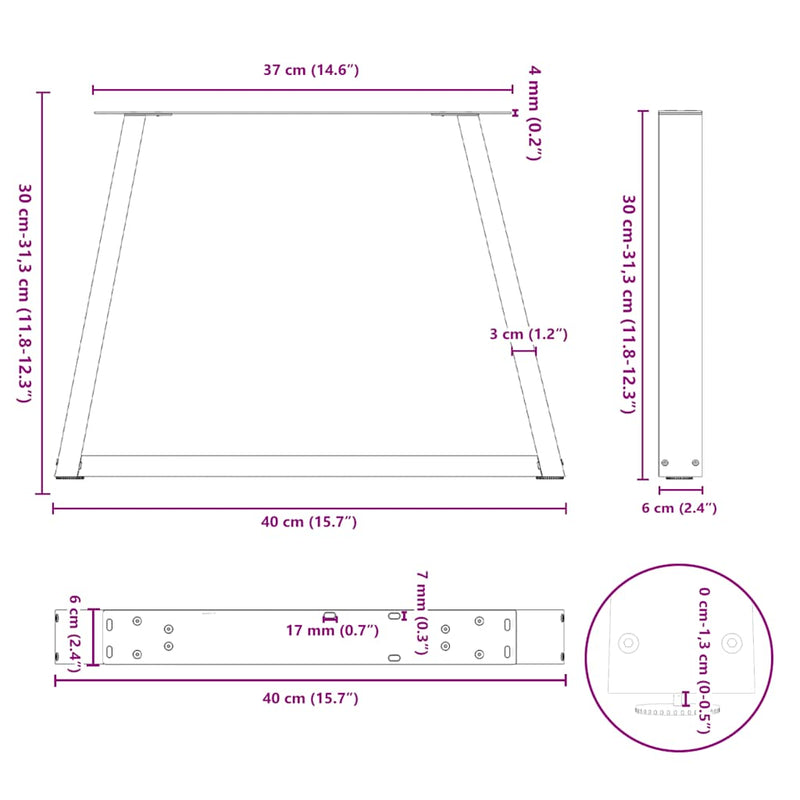 vidaXL 2 db V-alakú natúr acél dohányzóasztal láb 40 x (30-31,3) cm