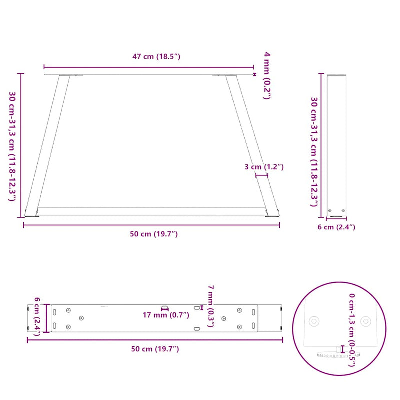 vidaXL 2 db fekete, V-alakú acél dohányzóasztal láb 50 x (30-31,3) cm