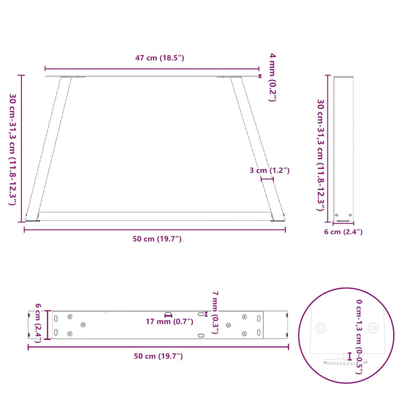 vidaXL 2 db V-alakú natúr acél dohányzóasztal láb 50x(30-31,3) cm