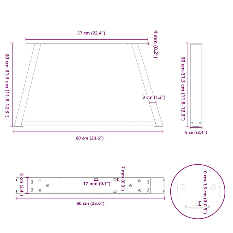 vidaXL 2 db fekete, V-alakú acél dohányzóasztal láb 60 x (30-31,3) cm