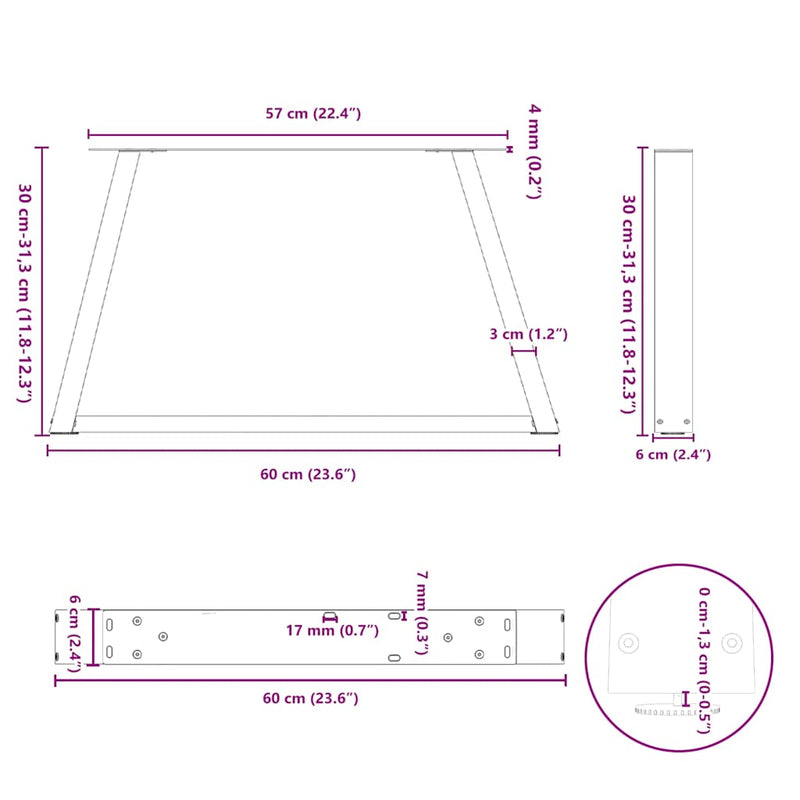 vidaXL 2 db fehér, V-alakú acél dohányzóasztal láb 60 x (30-31,3) cm