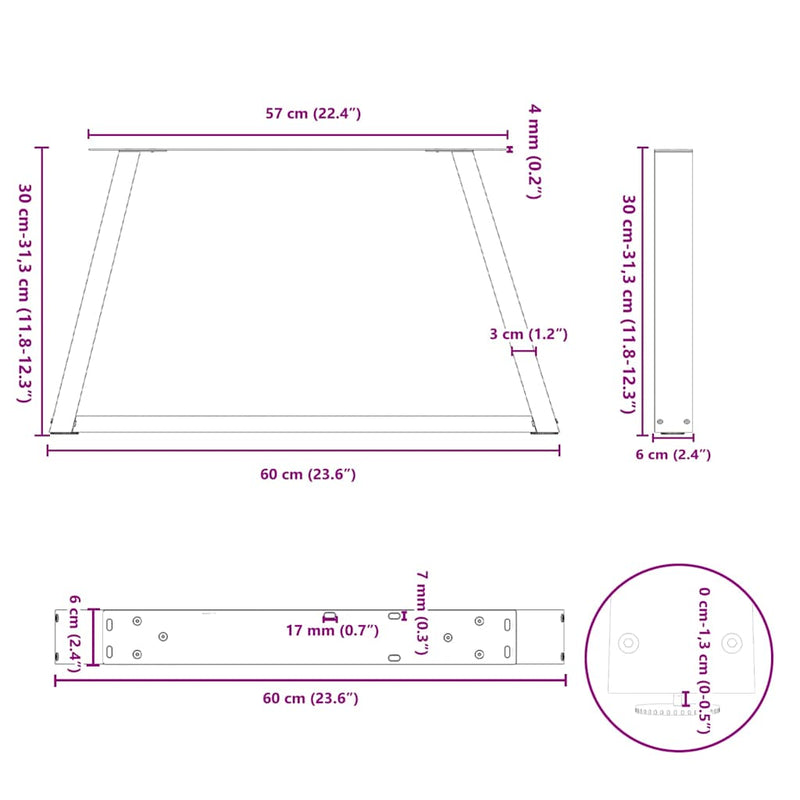 vidaXL 2 db antracitszürke, V-alakú acél dohányzóasztal láb 60 x (30-31,3) cm