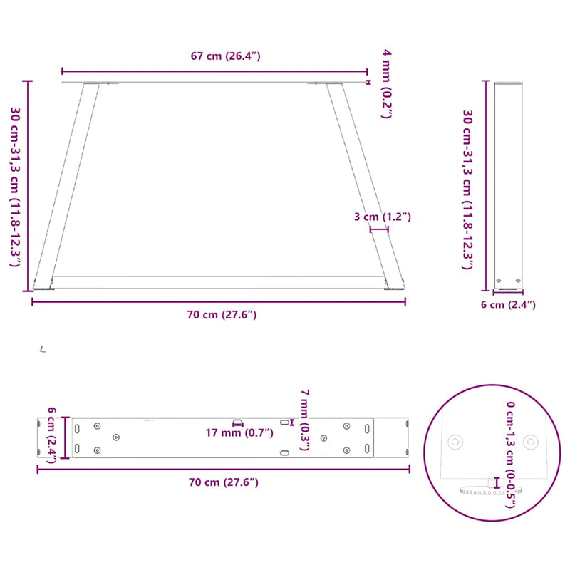 vidaXL 2 db fekete, V-alakú acél dohányzóasztal láb 70 x (30-31,3) cm