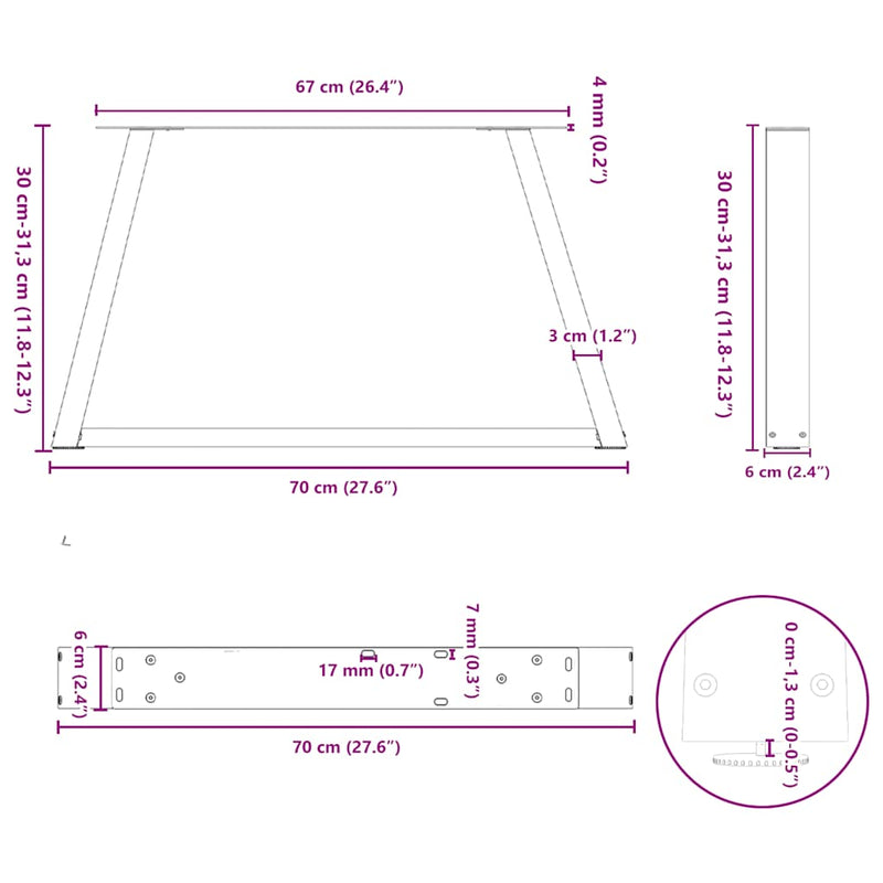 vidaXL 2 db fehér, V-alakú acél dohányzóasztal láb 70 x (30-31,3) cm
