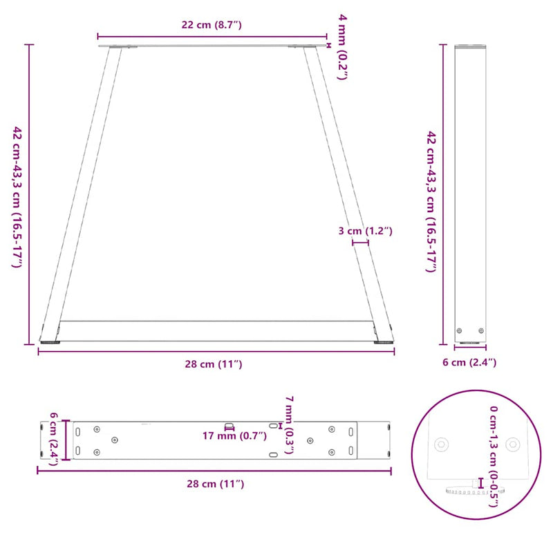 vidaXL 2 db fekete, V-alakú acél dohányzóasztal láb 28 x (42-43,3) cm