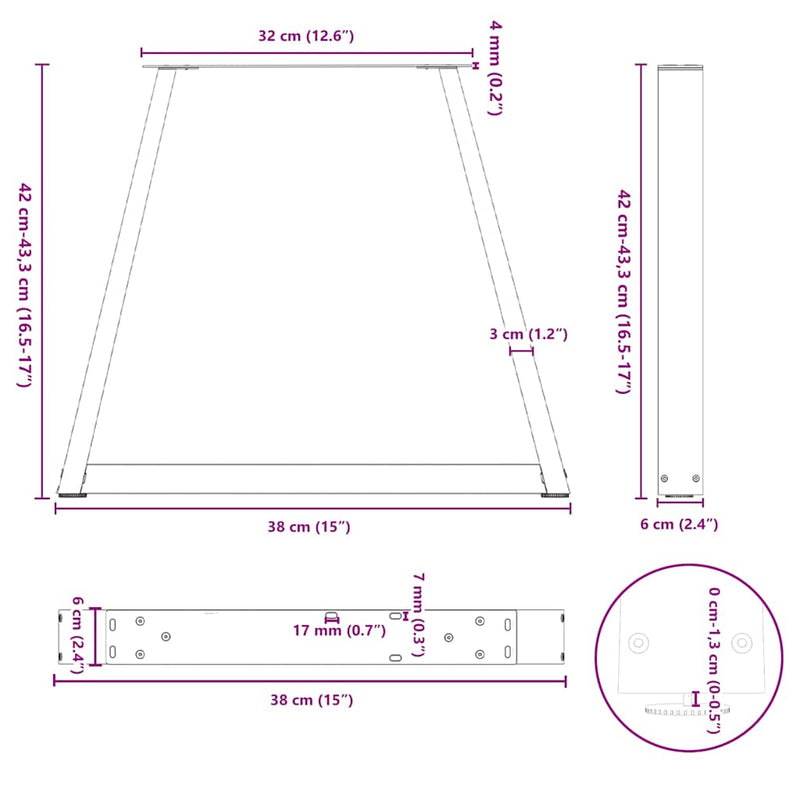 vidaXL 2 db antracitszürke, V-alakú acél dohányzóasztal láb 38x(42-43,3) cm