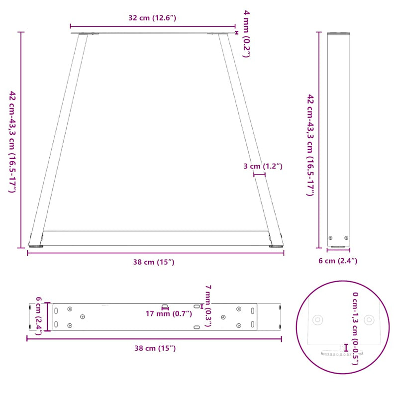 vidaXL 2 db V-alakú natúr acél dohányzóasztal láb 38x(42-43,3) cm