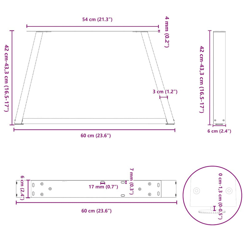 vidaXL 2 db antracitszürke, V-alakú acél dohányzóasztal láb 60 x (42-43,3) cm