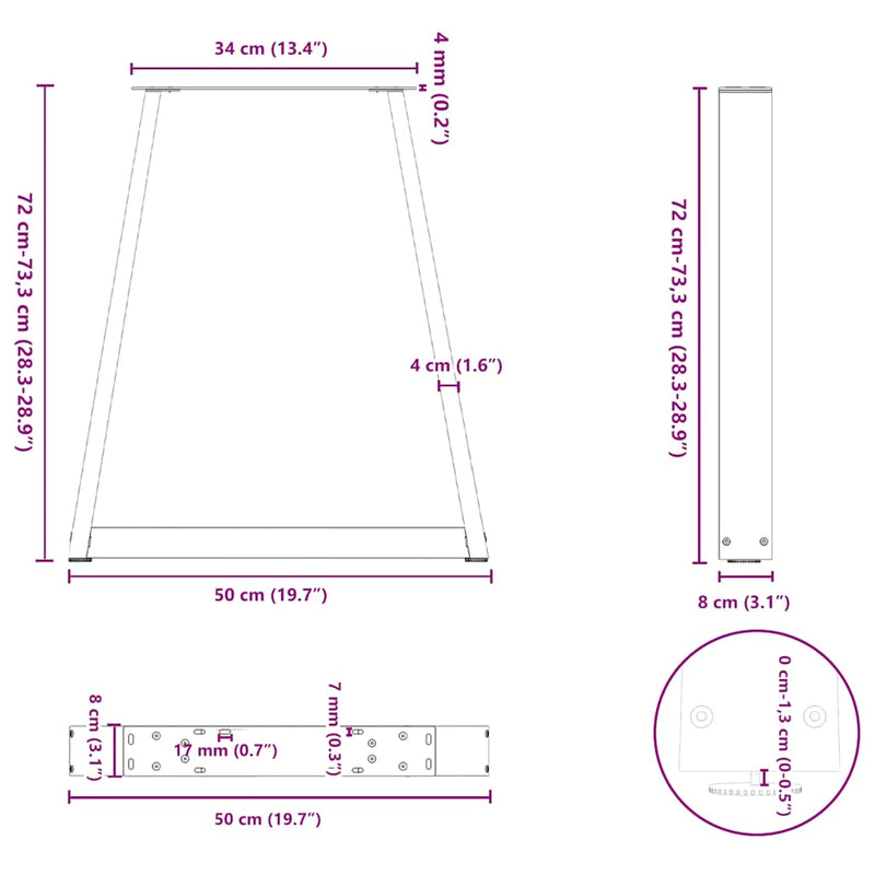 vidaXL 2 db fekete, V-alakú acél étkezőasztal láb 50x(72-73,3) cm