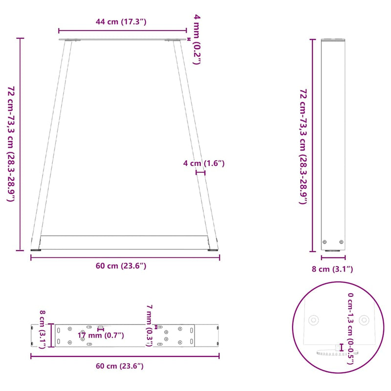 vidaXL 2 db fekete, V-alakú acél étkezőasztal láb 60 x (72-73,3) cm