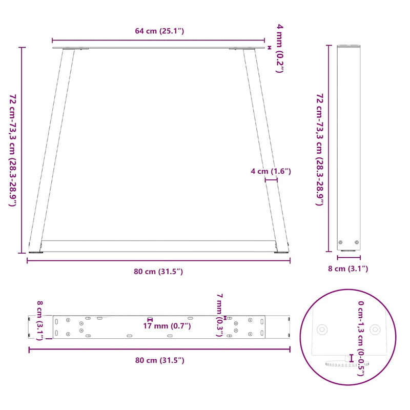 vidaXL 2 db antracitszürke, V-alakú acél étkezőasztal láb 80 x (72-73,3) cm