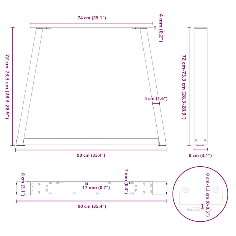 vidaXL 2 db fehér, V-alakú étkezőasztal láb 90 x (72-73,3) cm acél étkezőasztal láb