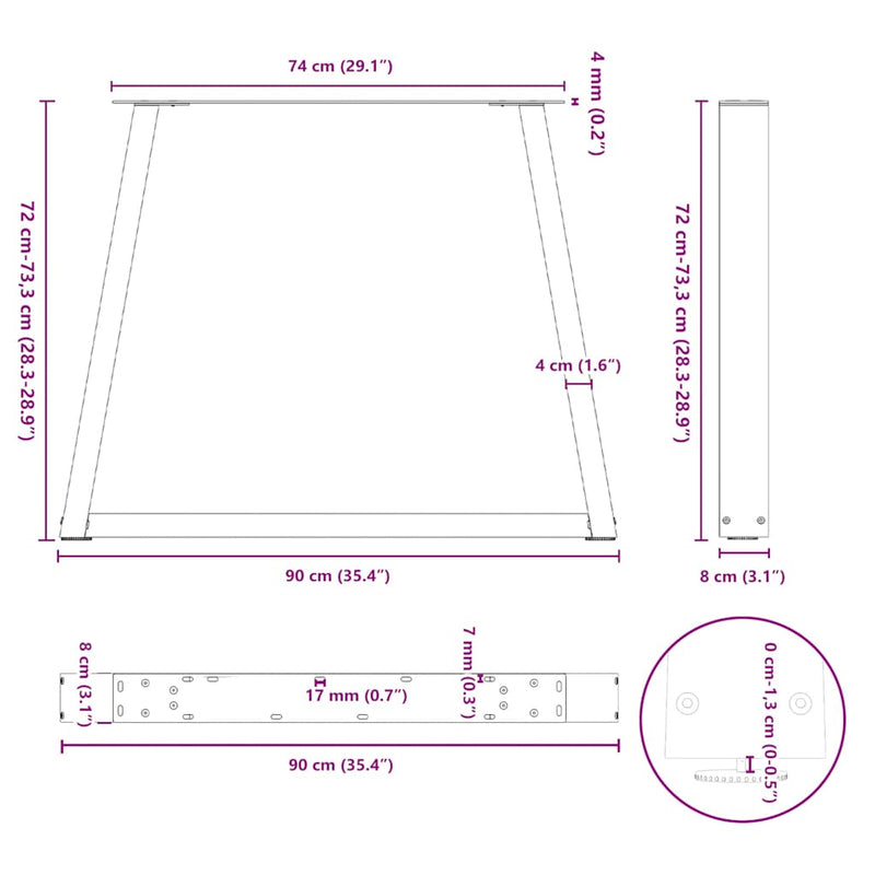 vidaXL 2 db antracitszürke, V-alakú acél étkezőasztal láb 90 x (72-73,3) cm