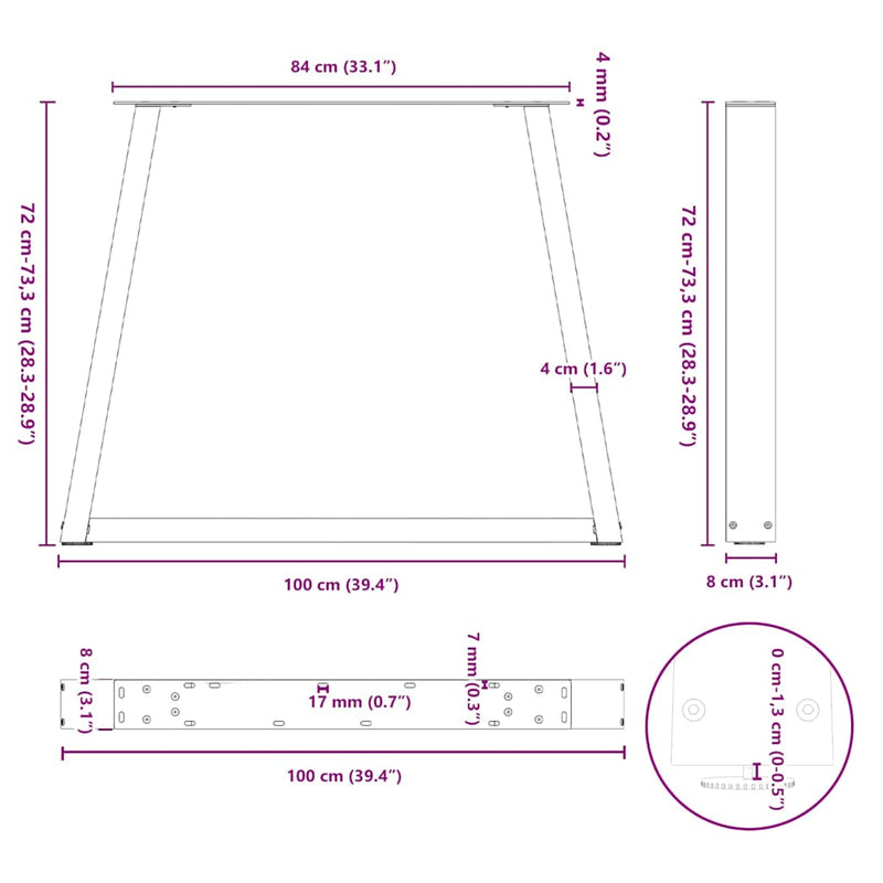 vidaXL 2 db antracitszürke étkezőasztal V-alakú láb 100 x (72-73,3) cm acél étkezőasztal láb