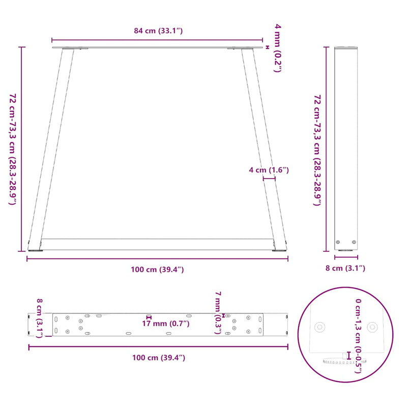 vidaXL 2 db V-alakú étkezőasztal láb natúr acél 100 x (72-73,3) cm acél