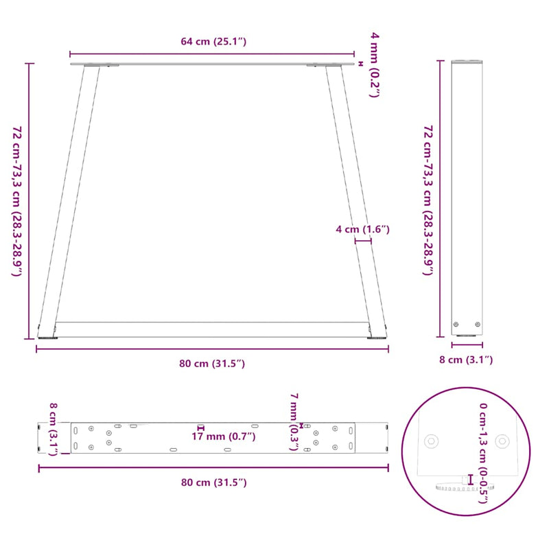 vidaXL 3 db fehér, V-alakú étkezőasztal láb 80 x (72-73,3) cm acél étkezőasztal láb