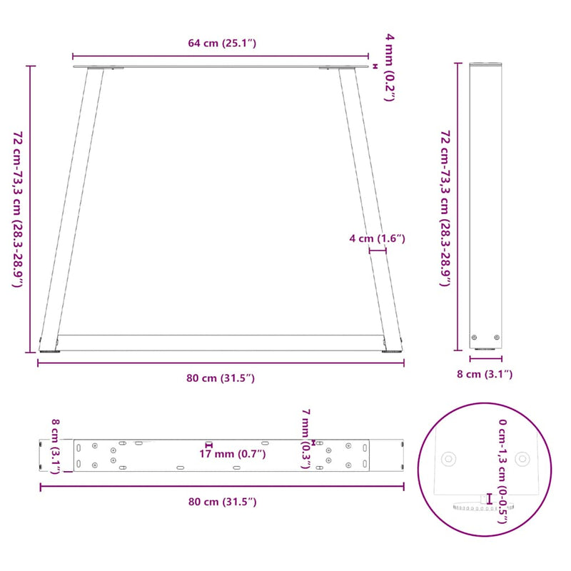 vidaXL 3 db V-alakú natúr acél étkezőasztal láb 80x(72-73,3) cm acél