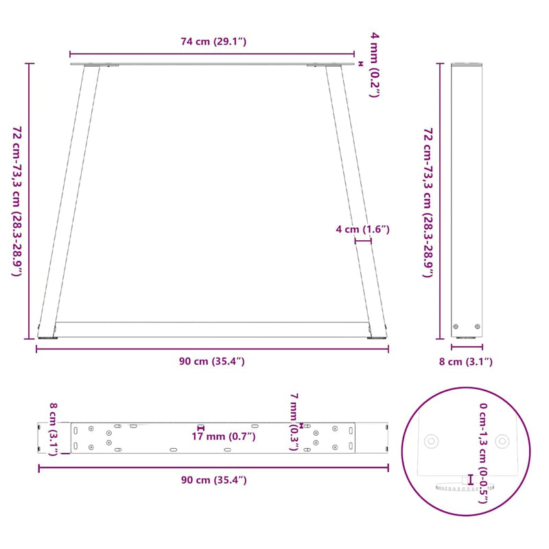 vidaXL 3 db fehér, V-alakú étkezőasztal láb 90 x (72-73,3) cm acél étkezőasztal láb