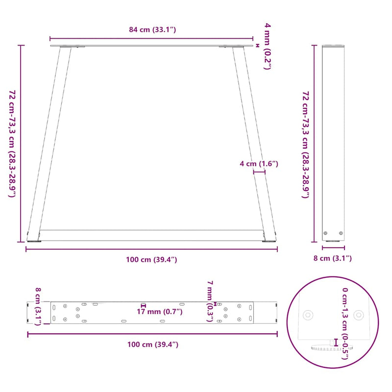 vidaXL 3 db fehér, V-alakú étkezőasztal láb 100 x (72-73,3) cm acél étkezőasztal láb