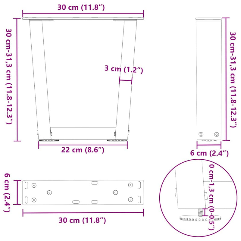 vidaXL 2 db antracitszürke, V-alakú acél dohányzóasztal láb 30x(30-31,3) cm
