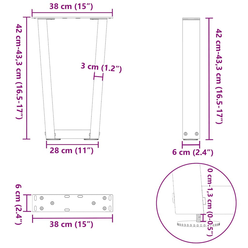 vidaXL 2 db fehér, V-alakú acél dohányzóasztal láb 38x(42-43,3) cm