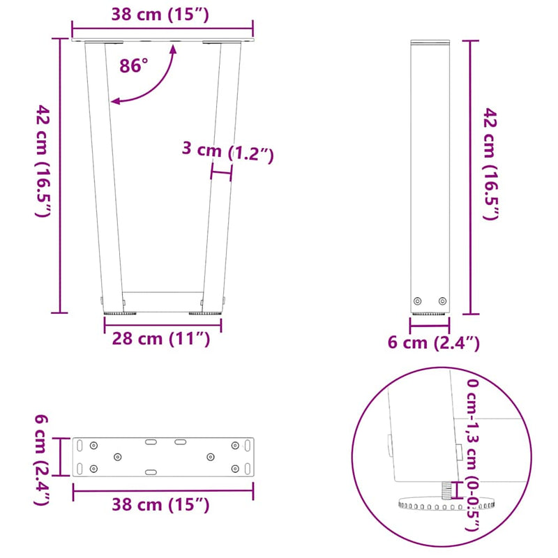 vidaXL 2 db V-alakú natúr acél dohányzóasztal láb 38x(42-43,3) cm