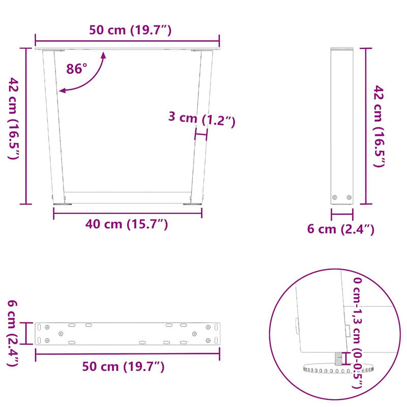 vidaXL 2 db fehér, V-alakú acél dohányzóasztal láb 50 x (42-43,3) cm