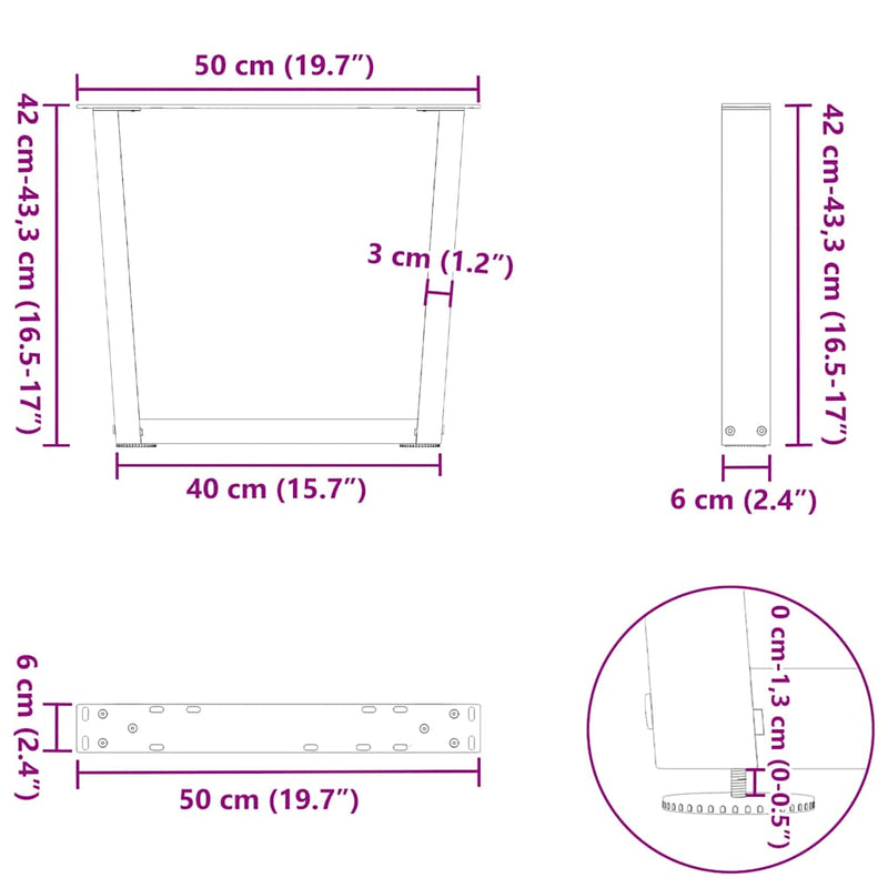 vidaXL 2 db antracitszürke, V-alakú acél dohányzóasztal láb 50 x (42-43,3) cm