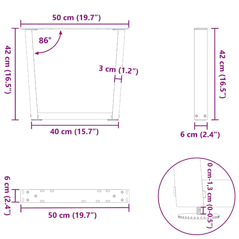 vidaXL 2 db V-alakú natúr acél dohányzóasztal láb 50x(42-43,3) cm