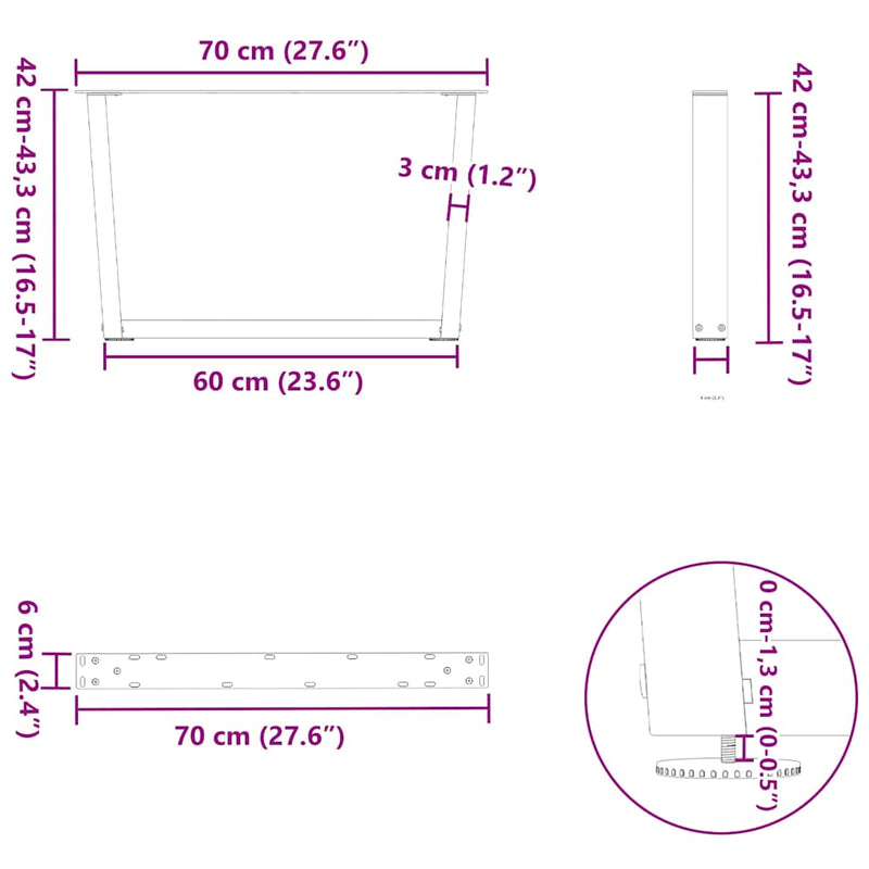 vidaXL 2 db fehér, V-alakú acél dohányzóasztal láb 70 x (42-43,3) cm