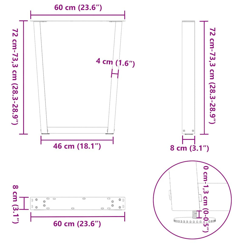vidaXL 2 db fehér, V-alakú étkezőasztal láb 60 x (72-73,3) cm acél étkezőasztal láb