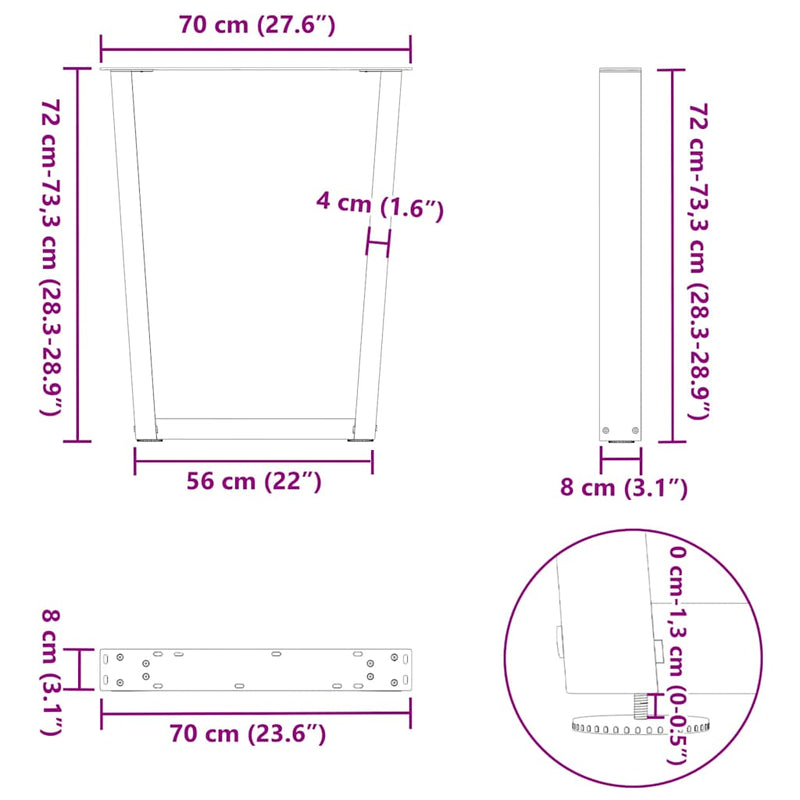 vidaXL 2 db fehér, V-alakú étkezőasztal láb 70 x (72-73,3) cm acél étkezőasztal láb