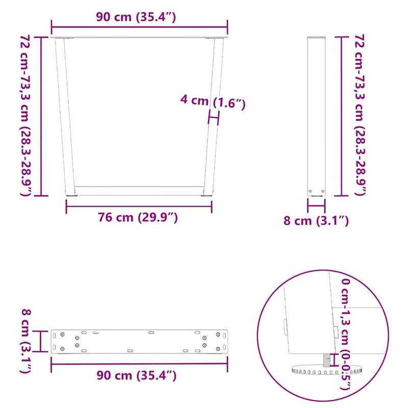 vidaXL 2 db fehér, V-alakú étkezőasztal láb 90 x (72-73,3) cm acél étkezőasztal láb