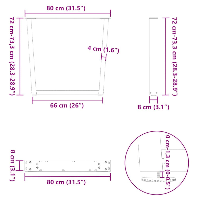 vidaXL 3 db fehér, V-alakú étkezőasztal láb 80 x (72-73,3) cm acél étkezőasztal láb