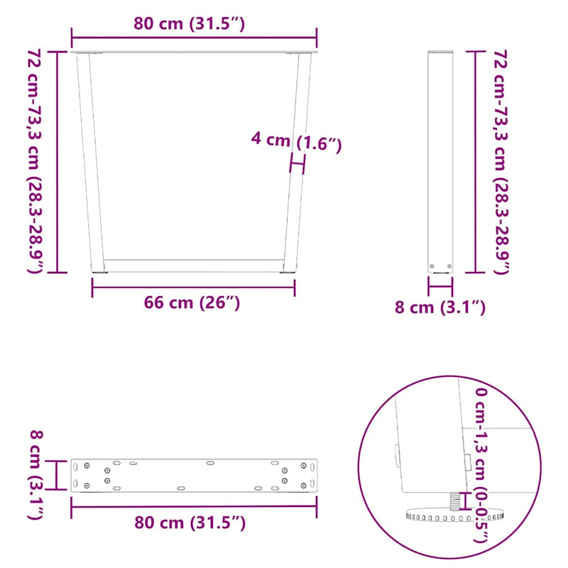 vidaXL 3 db V-alakú natúr acél étkezőasztal láb 80x(72-73,3) cm acél