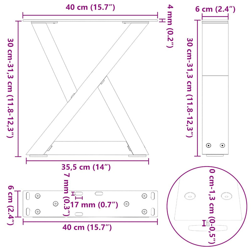 vidaXL 2 db fehér dohányzóasztal láb 40 x (30-31,3) cm acél dohányzóasztal láb