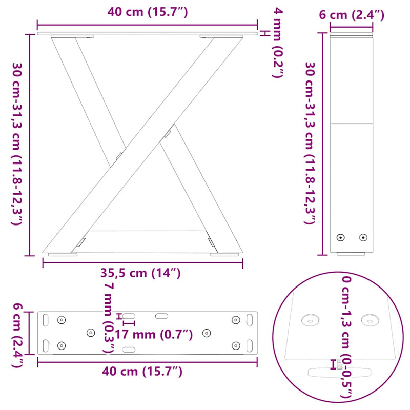 vidaXL 2 db antracitszürke acél dohányzóasztal láb 40 x (30-31,3) cm