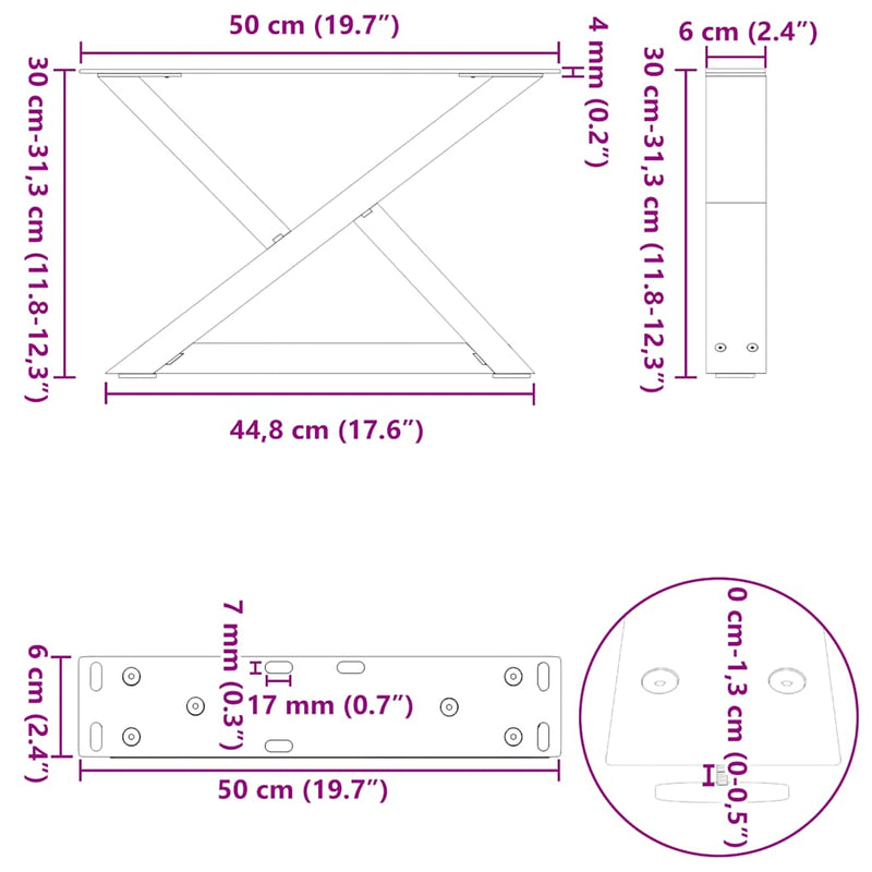 vidaXL 2 db fehér dohányzóasztal láb 50 x (30-31,3) cm acél dohányzóasztal láb
